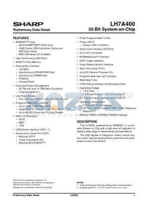 LH7A400N0E000 datasheet - 32-Bit System-on-Chip