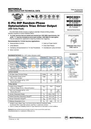 MOC3023 datasheet - 6-Pin DIP Random-Phase Optoisolators Triac Driver Output