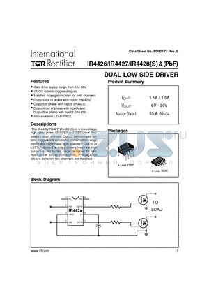 IR4426SPBF datasheet - DUAL LOW SIDE DRIVER