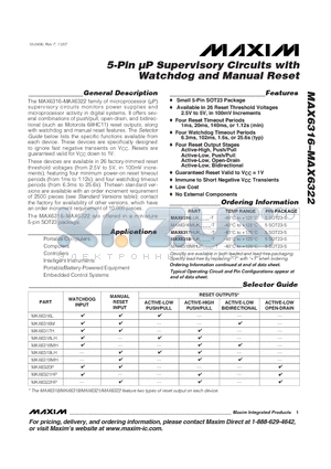 MAX6316M datasheet - 5-Pin lP Supervisory Circuits with Watchdog and Manual Reset