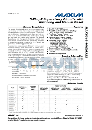 MAX6316M datasheet - 5-Pin uP Supervisory Circuits with Watchdog and Manual Reset