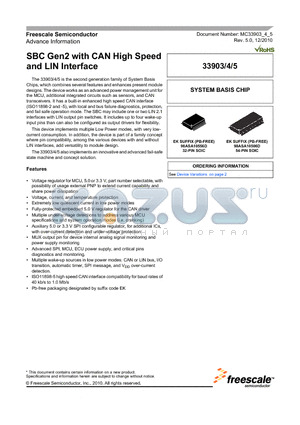 MCZ33905BD5EK datasheet - SBC Gen2 with CAN High Speed and LIN Interface