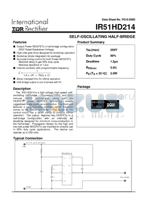 IR51HD214 datasheet - SELF-OSCILLATING HALF-BRIDGE