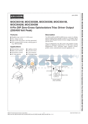 MOC3031TM datasheet - 6-PIN DIP ZERO-CROSS OPTOISOLATORS TRIAC DRIVER OUTPUT (250/400 VOLT PEAK)