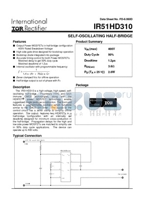 IR51HD310 datasheet - SELF-OSCILLATING HALF-BRIDGE