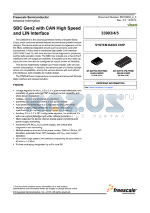 MCZ33905BD5R2 datasheet - SBC Gen2 with CAN High Speed and LIN Interface