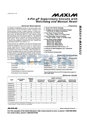 MAX6319LHUK46C-T datasheet - 5-Pin lP Supervisory Circuits with Watchdog and Manual Reset