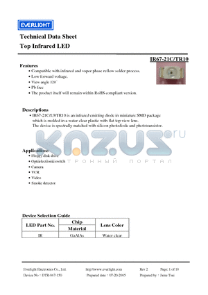 IR67-21C-TR10 datasheet - Top Infrared LED