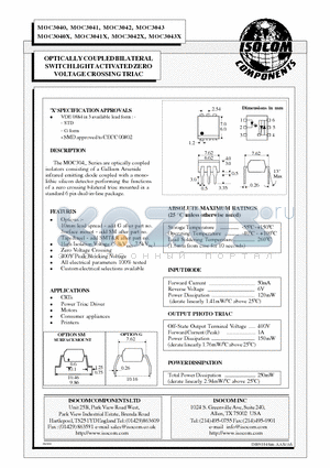 MOC3040 datasheet - OPTICALLY COUPLED BILATERAL SWITCH LIGHT ACTIVATED ZERO VOLTAGE CROSSING TRIAC