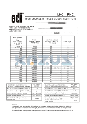 LHC25-15 datasheet - HIGH VOLTAGE DIFFUSED SILICON RECTIFIERS