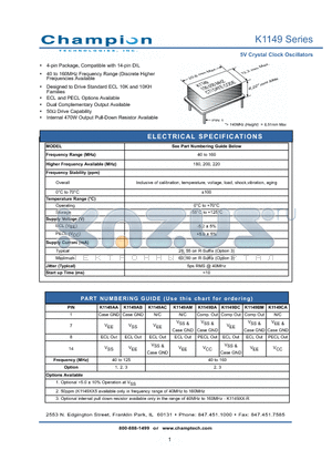 K1149 datasheet - 5V Crystal Clock Oscillators