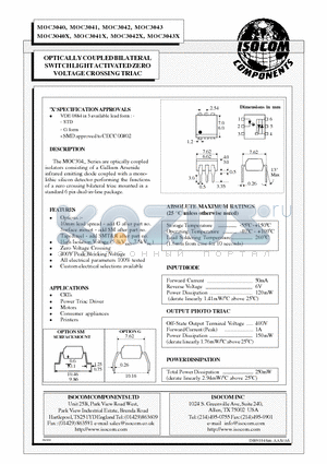MOC3043X datasheet - OPTICALLY COUPLED BILATERAL SWITCH LIGHT ACTIVATED ZERO VOLTAGE CROSSING TRIAC