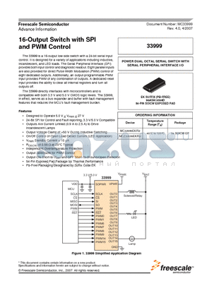 MCZ33999EK/R2 datasheet - 16-Output Switch with SPI and PWM Control