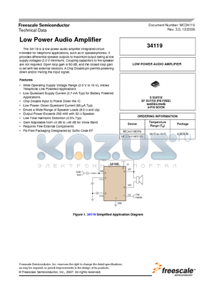 MCZ34119EF/R2 datasheet - Low Power Audio Amplifier