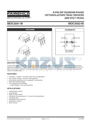 MOC3052FR2-M datasheet - 6-PIN DIP RANDOM-PHASE OPTOISOLATORS TRIAC DRIVERS (600 VOLT PEAK)