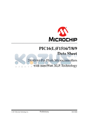 PIC16F1518 datasheet - 28/40/44-Pin Flash Microcontrollers with nanoWatt XLP Technology