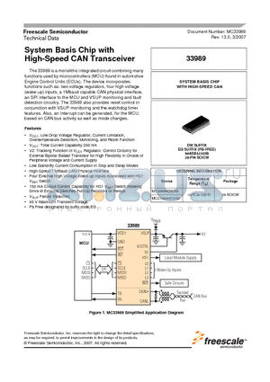 MCZ33989EGR2 datasheet - System Basis Chip with High-Speed CAN Transceiver