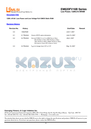 EM614FT8AS-45LF datasheet - 128K x16 bit Low Power and Low Voltage Full CMOS Static RAM