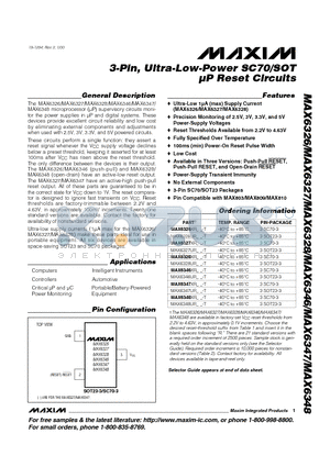 MAX6326UR22-T datasheet - 3-Pin, Ultra-Low-Power SC70/SOT lP Reset Circuits