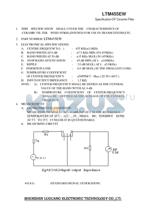 LTM455EW datasheet - Specification OF Ceramic Filter