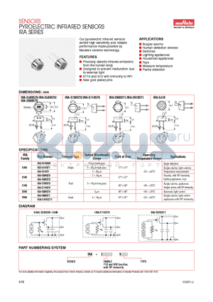 IRA-E800ST0 datasheet - PYROELECTRIC INFRARED SENSORS IRA SERIES