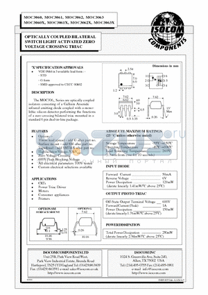MOC3063 datasheet - OPTICALLY COUPLED BILATERAL SWITCH LIGHT ACTIVATED ZERO VOLTAGE CROSSING TRIAC