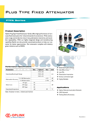 PTFAP1504B datasheet - Plug Type Fixed Attenuator