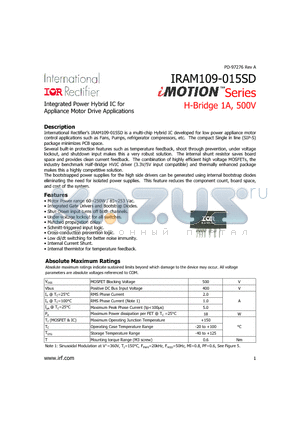IRAM109-015SD datasheet - Integrated Power Hybrid IC for Appliance Motor Drive Applications
