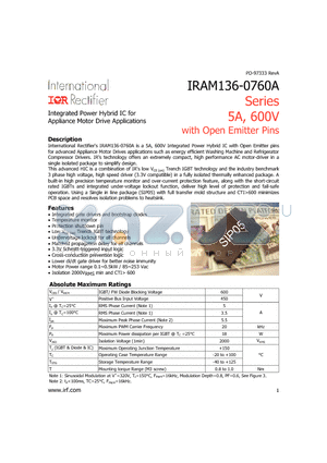 IRAM136-0760A2 datasheet - 5A, 600V with Open Emitter Pins