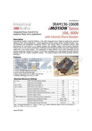 IRAM136-1060B datasheet - Integrated Power Hybrid IC for Appliance Motor Drive Applications