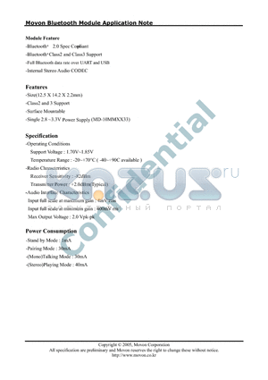 MD-10MM datasheet - Bluetooth^ 2.0 Spec Compliant