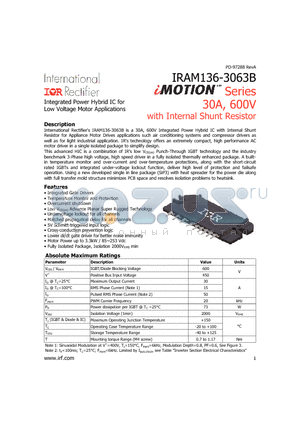 IRAM136-3063B datasheet - Integrated Power Hybrid IC for Low Voltage Motor Applications