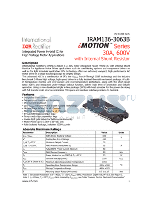 IRAM136-3063B datasheet - Integrated Power Hybrid IC for High Voltage Motor Applications