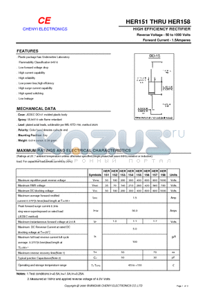 HER154 datasheet - HIGH EFFICIENCY RECTIFIER