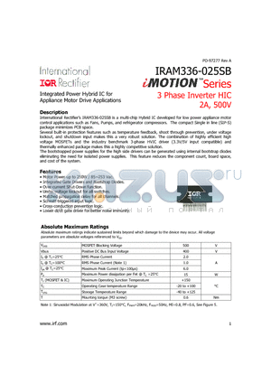 IRAM336-025SB datasheet - Integrated Power Hybrid IC for Appliance Motor Drive Applications