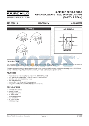 MOC3081MT datasheet - 6-PIN DIP ZERO-CROSS OPTOISOLATORS TRIAC DRIVER OUTPUT (800 VOLT PEAK)