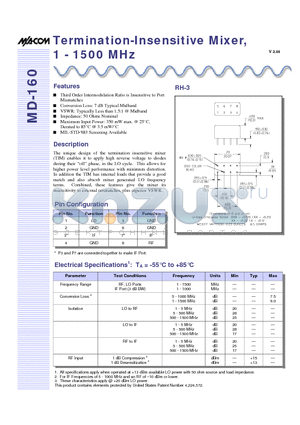 MD-160 datasheet - Termination-Insensitive Mixer, 1 - 1500 MHz