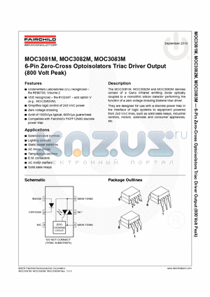 MOC3082 datasheet - 6-Pin DIP Zero-Cross Optoisolators Triac Driver Output (800Volts Peak)