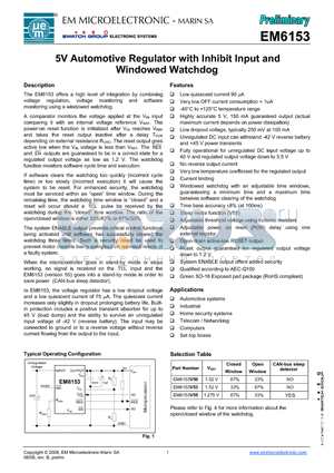 EM6153050 datasheet - 5V Automotive Regulator with Inhibit Input and Windowed Watchdog