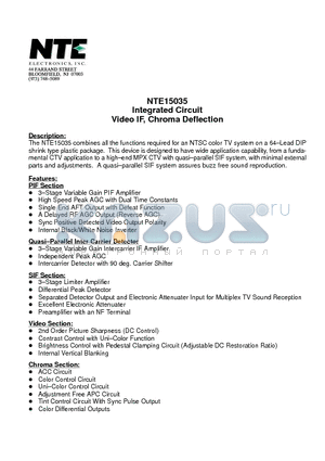 NTE15035 datasheet - Integrated Circuit Video IF, Chroma Deflection