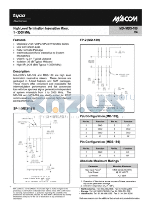 MD-M189 datasheet - High Level Termination Insensitive Mixer, 1 - 3500 MHz