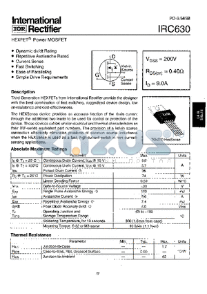 IRC630 datasheet - Power MOSFET(Vdss=200V, Rds(on)=0.40ohm, Id=9.0A)