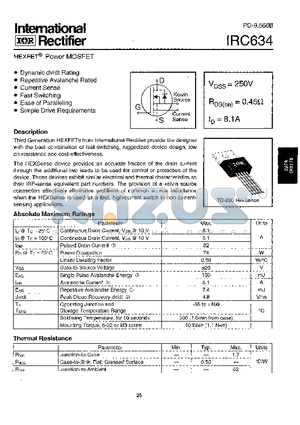 IRC634 datasheet - Power MOSFET(Vdss=250V, Rds(on)=0.45ohm, Id=8.1A)