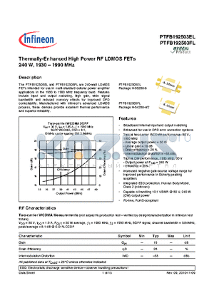 PTFB192503FL datasheet - Thermally-Enhanced High Power RF LDMOS FETs 240 W, 1930-1990 MHz