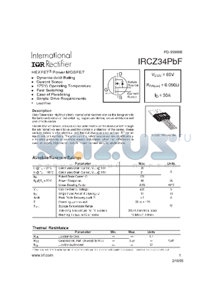 IRCZ34PBF datasheet - HEXFET Power MOSFET