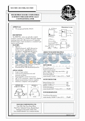 MOC5007 datasheet - MICROPROCESSOR COMPATIBLE SCHMITT TRIGGER OPTICALLY COUPLED ISOLATOR