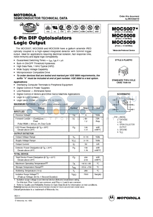 MOC5008 datasheet - 6-Pin DIP Optoisolators Logic Output