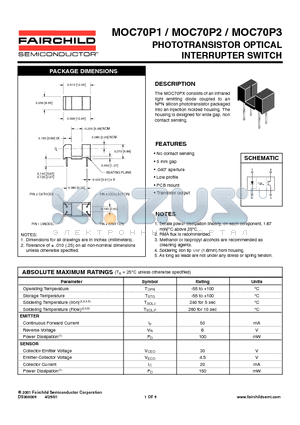 MOC70P2 datasheet - PHOTOTRANSISTOR OPTICAL INTERRUPTER SWITCH