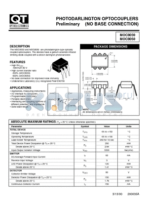 MOC8050 datasheet - PHOTODARLINGTON OPTOCOUPLERS Preliminary