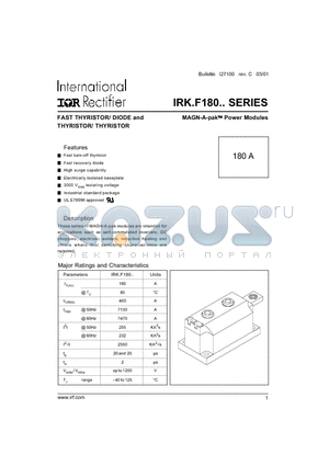 IRF.F180 datasheet - FAST THYRISTOR/ DIODE and MAGN-A-pak Power Modules THYRISTOR/ THYRISTOR